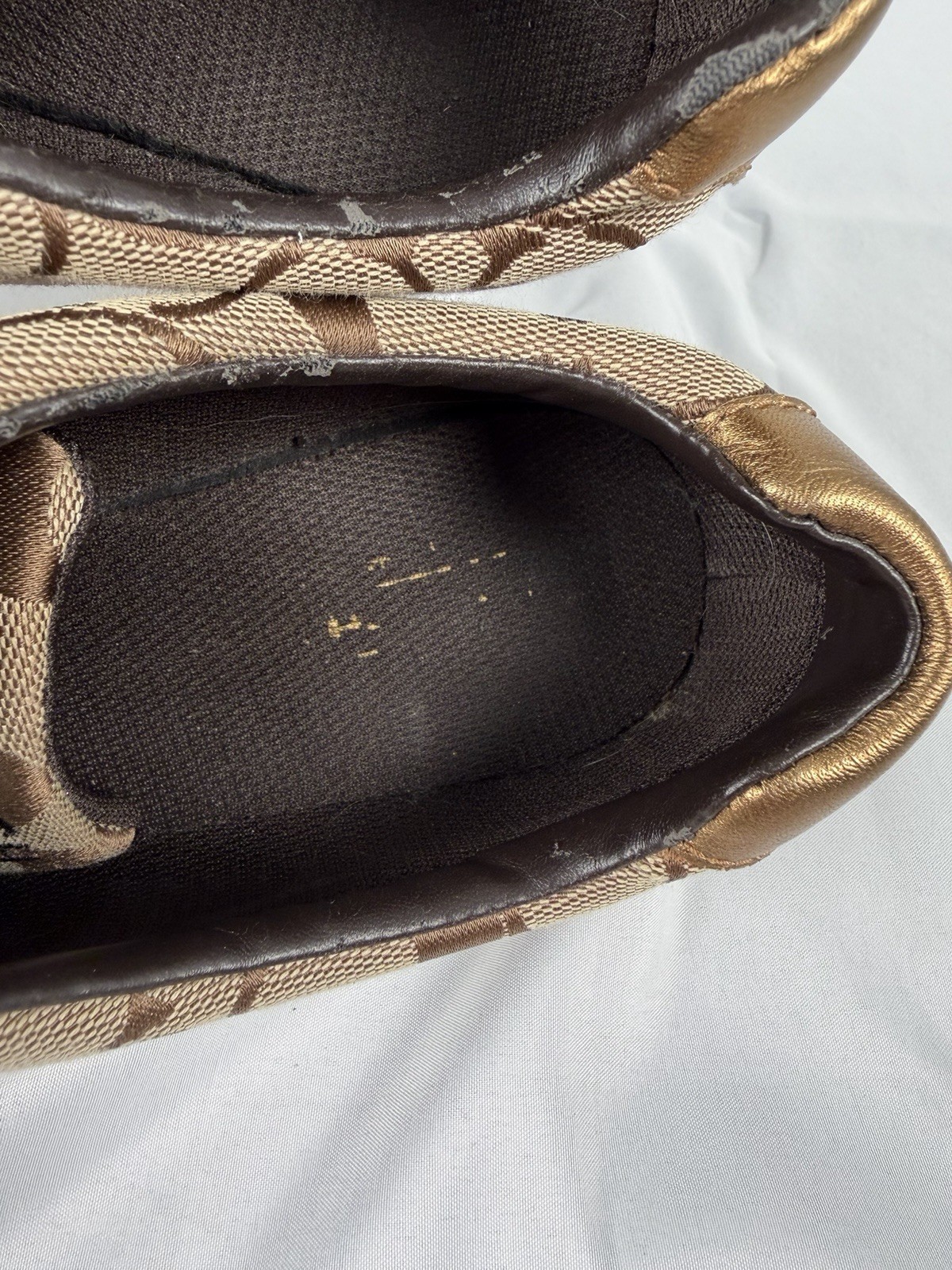 Coach JAYME Brown Gold Signature C Logo Sneakers Shoes Lace Up Womens Size 10M