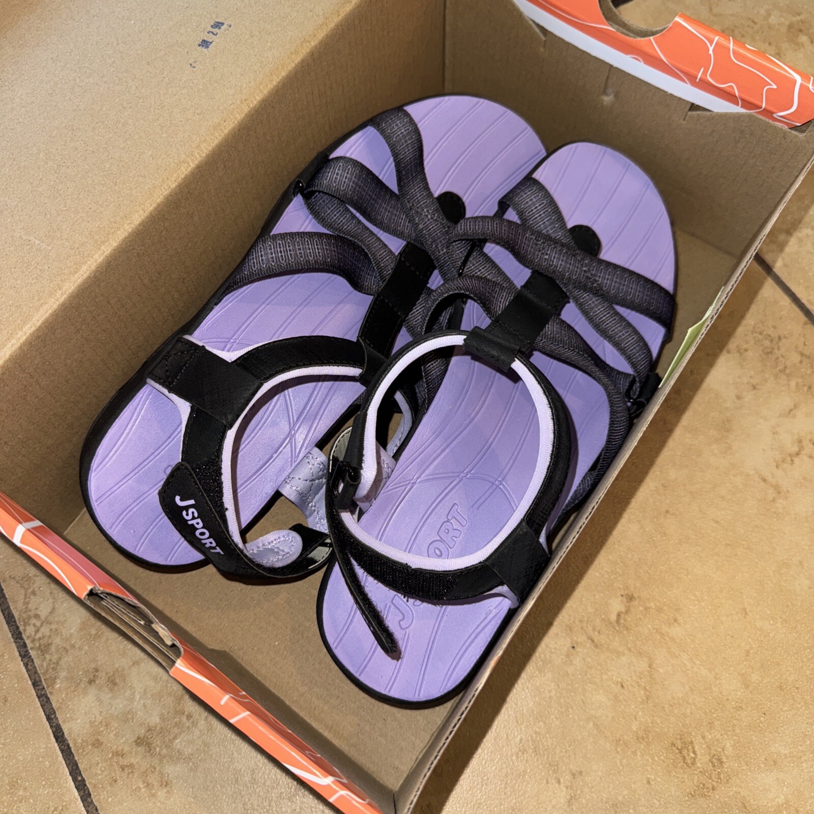 Jsport KAIA Women’s Sports Sandal – Adjustable Straps (Black/Purple) size 10