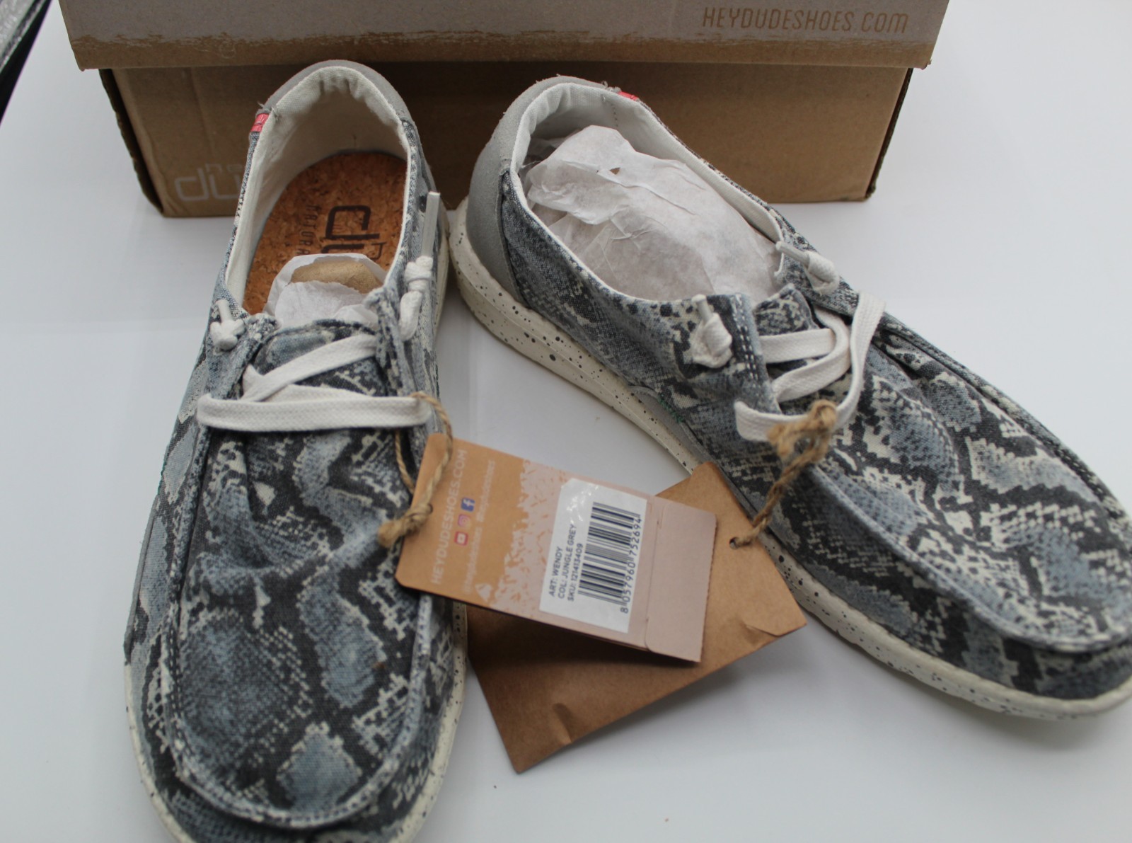 Hey Dude Wendy Jungle Grey Snakeskin Print Fabric Lightweight Slip On Women’s 10