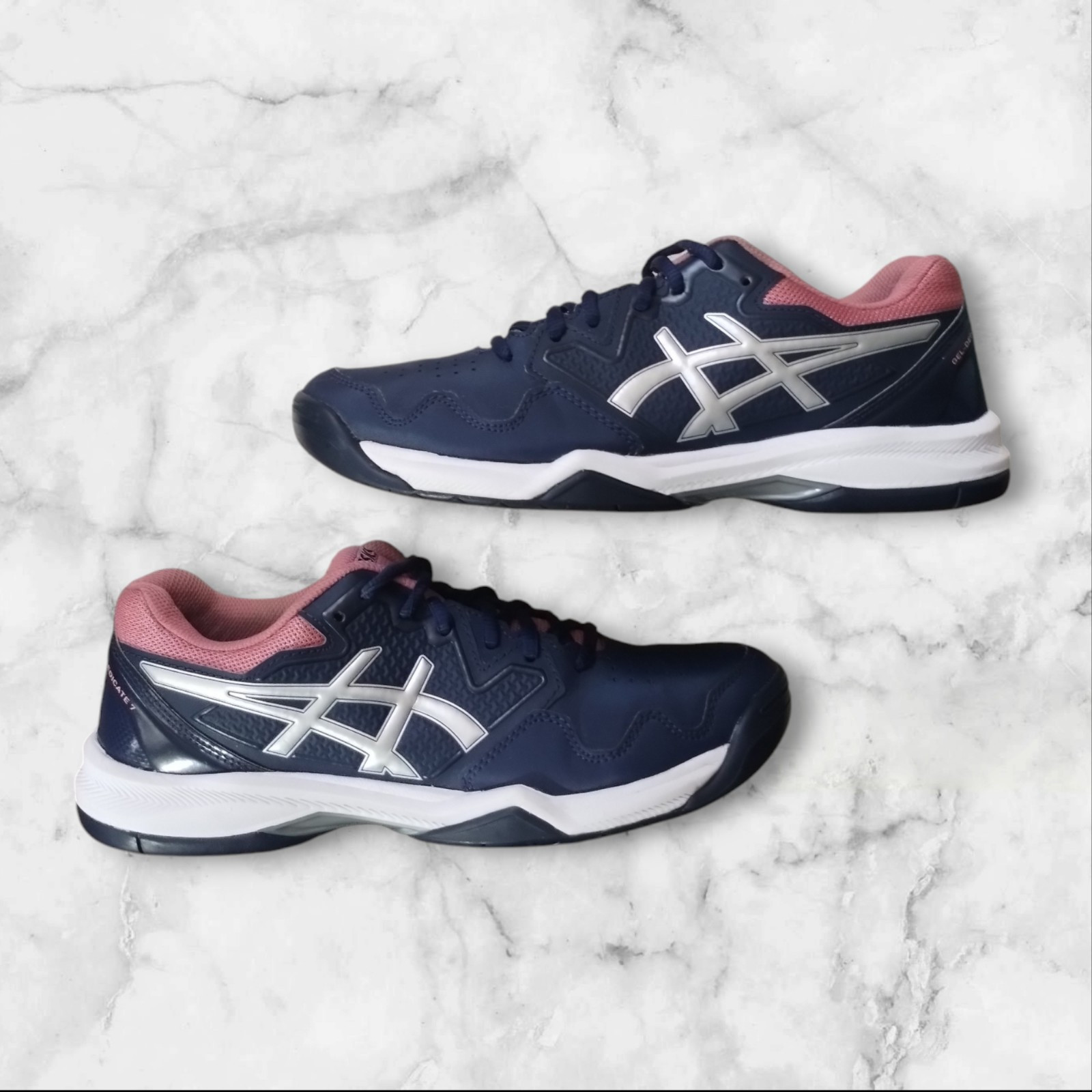 ASICS GEL-Dedicate 7 Women’s Navy/Coral/Silver Sneakers Shoes Size 9 M EX COND.