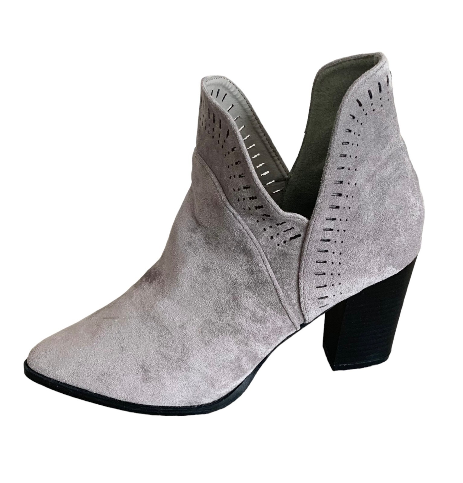 OLIVIA MILLER Gray Faux Suede Point-Toe Block Heeled Women’s Ankle Boots Size 11