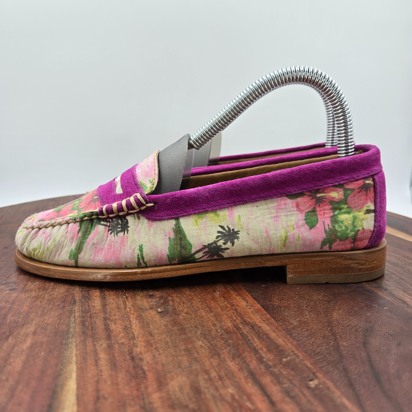 GH Bass Weejuns Shoes Women’s 5.5M Purple Pink Tropic Floral Suede Penny Loafers