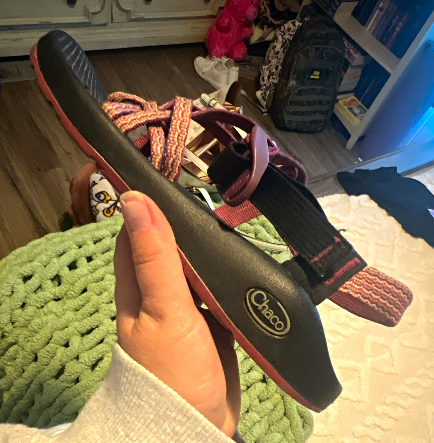 Chaco Women’s US 9 Strappy Sandals Black Pink Purple Adjustable Ankle Strap