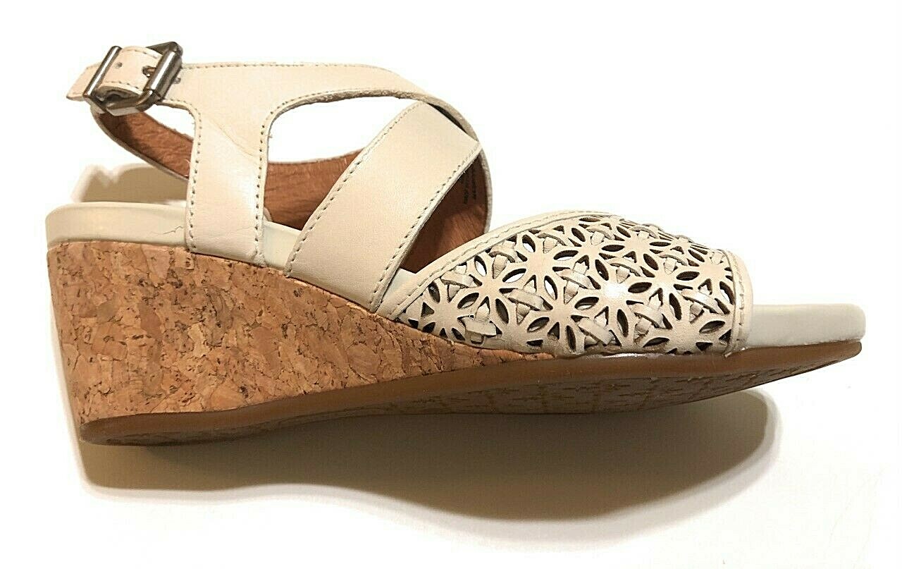 New Nurture Harrpper Cork Wedge Leather Sandal Shoes Rice Color Size 8