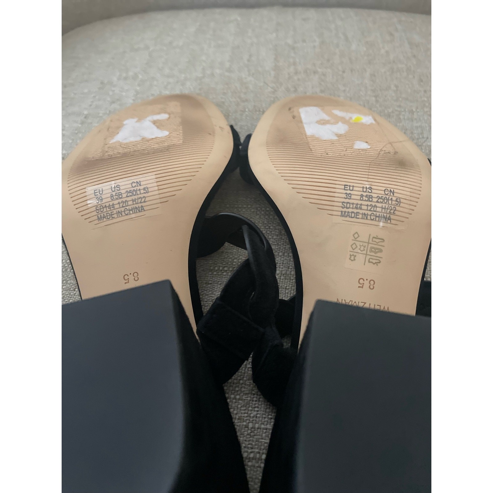 Stuart Weitzman Twistie Block 75 Suede Sandal, 3 in Black, Adult, S53