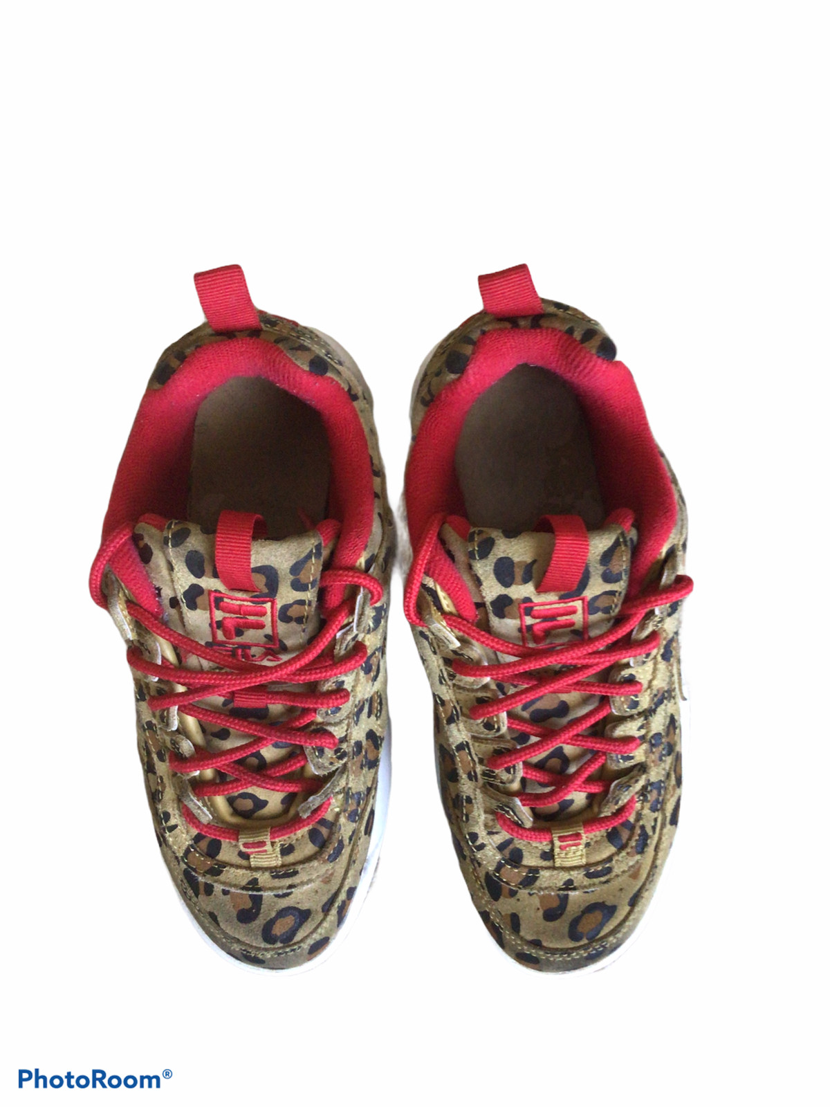 FILA Disruptor 2. YOUTH Size 4 Leopard print & Red Lace up leather/synthetic