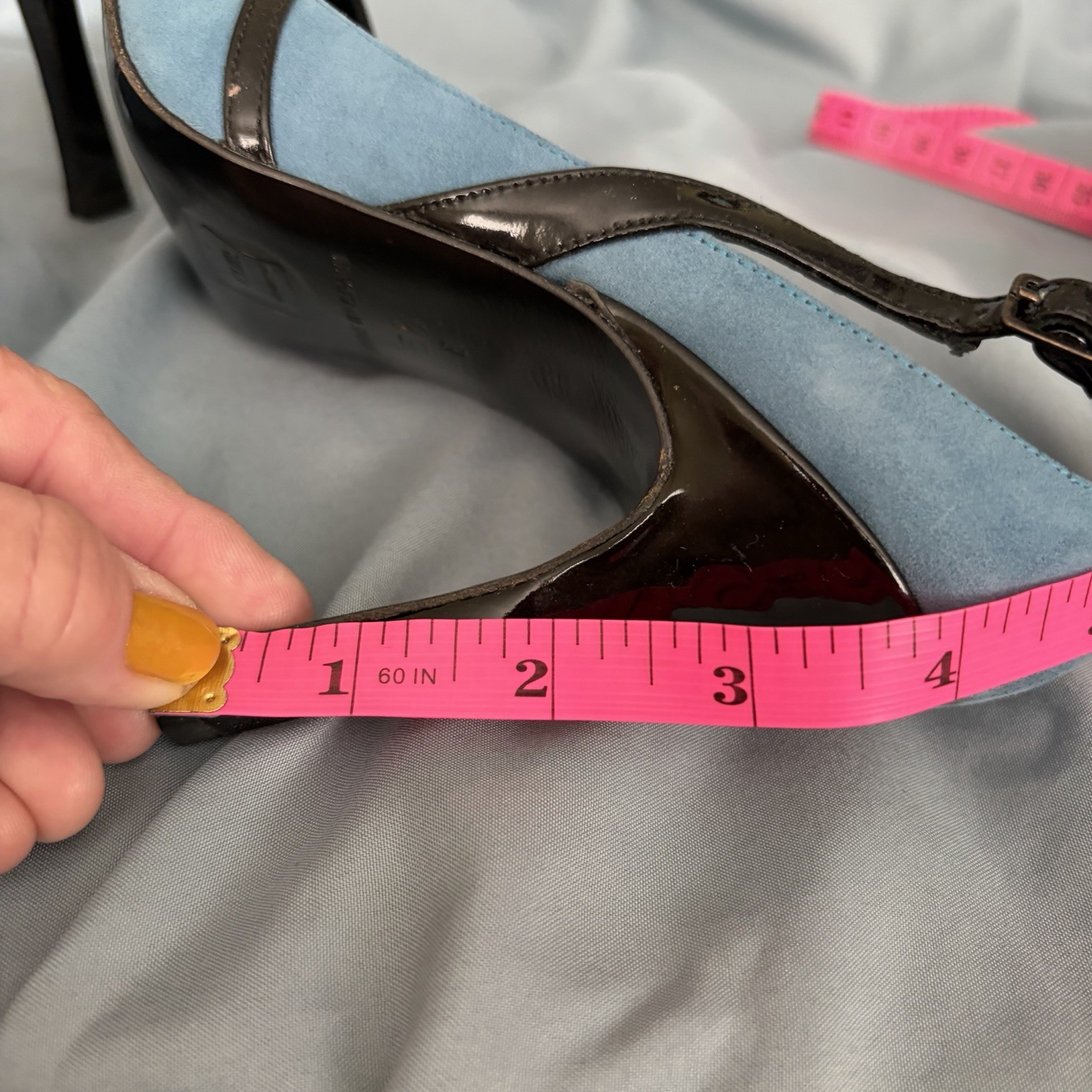Charles David Vintage Heels Blue Suede Black Leather Slingback Sz 5.5 Classy