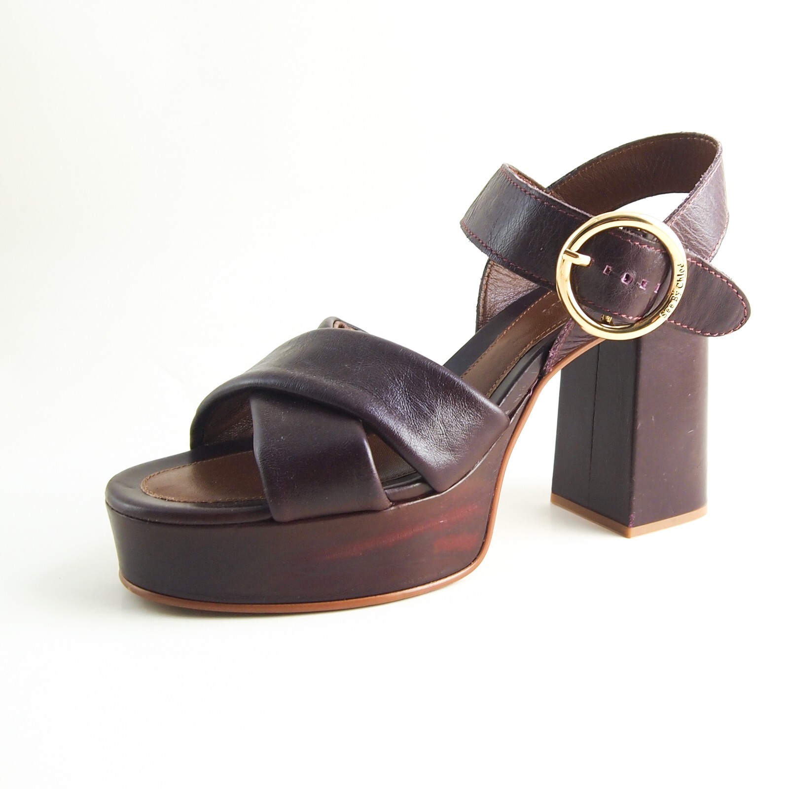 See by Chloe Lyna Sandals Heels Burgundy Leather Womens Size EU 41 US 11