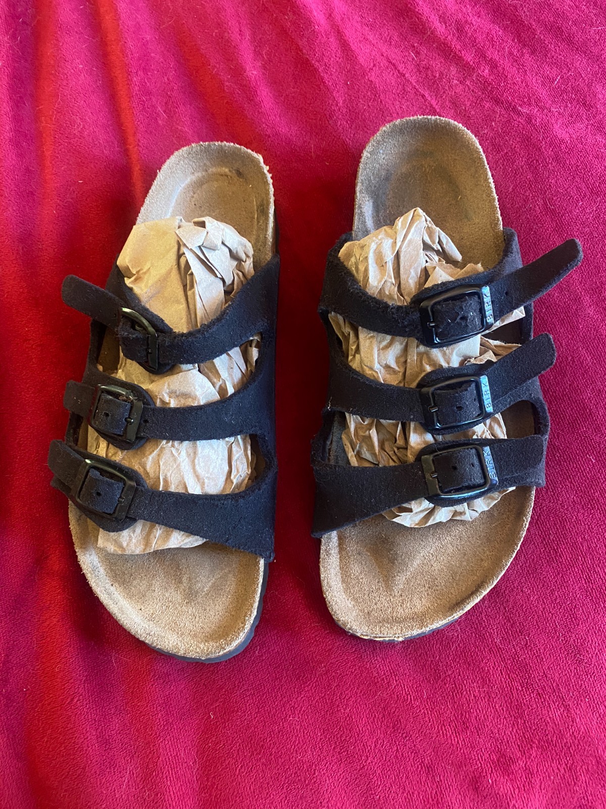 Birkenstock Florida Black Suede Leather 3 Strap Sandals Women EU 39 US 8