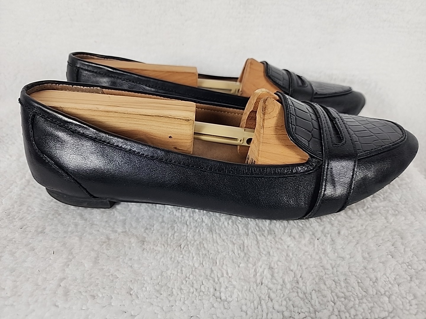Vionic Savannah Flat Loafer Casual Shoes WOMENS 7.5 Black Alligator Look Leather