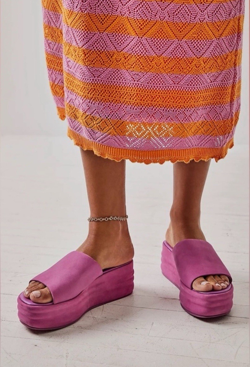 Free People Women’s Harbor Flatform Sandals Fuschia Flirt Size US 9 EU 40