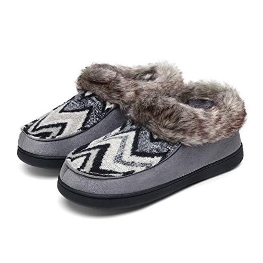 Women’s House Shoes Memory Foam Suede Moccasin 10 Women/8 Men Grey/Stripe