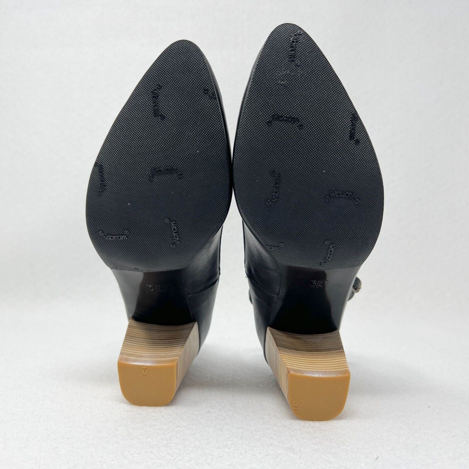 Nicora Natalie Heels Black Vegan Leather Size 7.5-8/38 Vibram Sole Ankle Strap