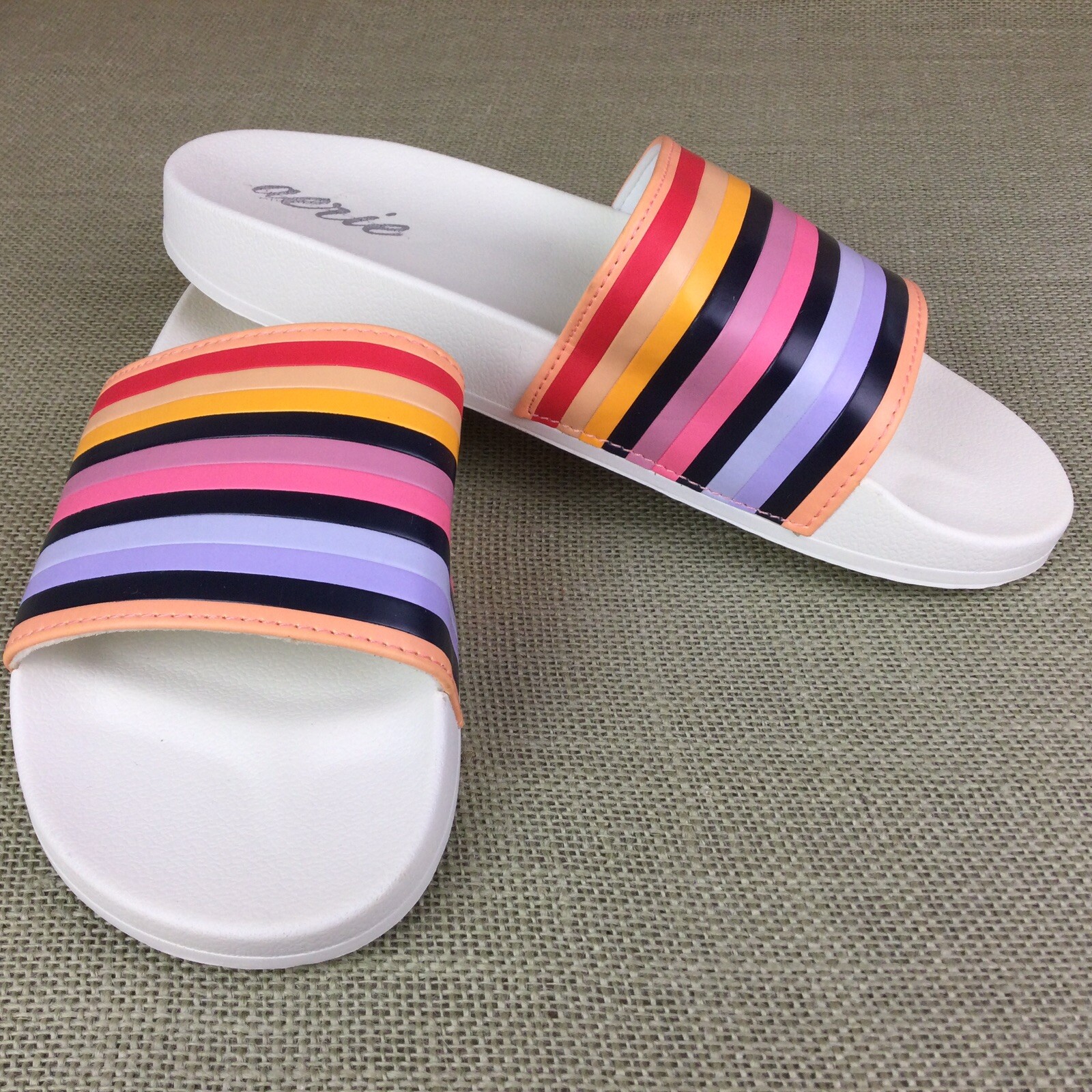Aerie Slip On Women’s Sandals Striped Colorful Slides Flats Size 9M New