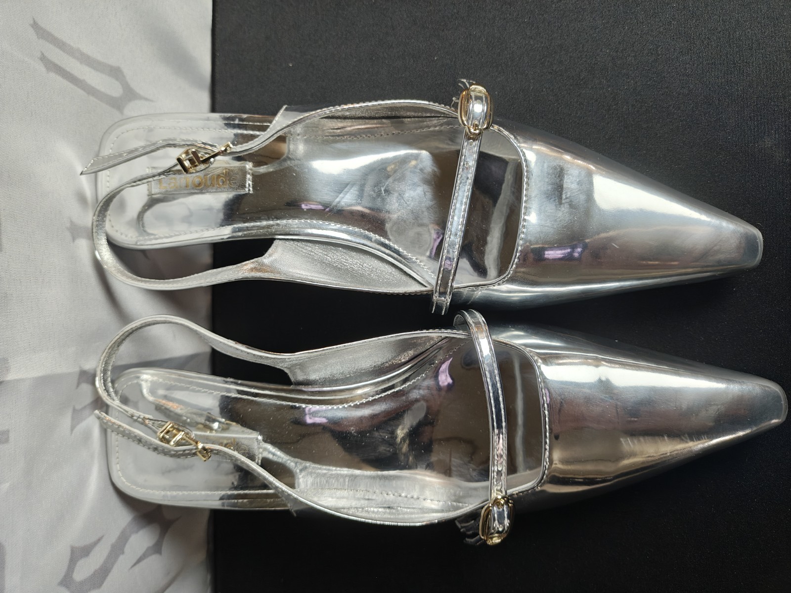 LARROUDE Women’s 9 Ines Pump In Silver Specchio New $350 Mirror Synthetic