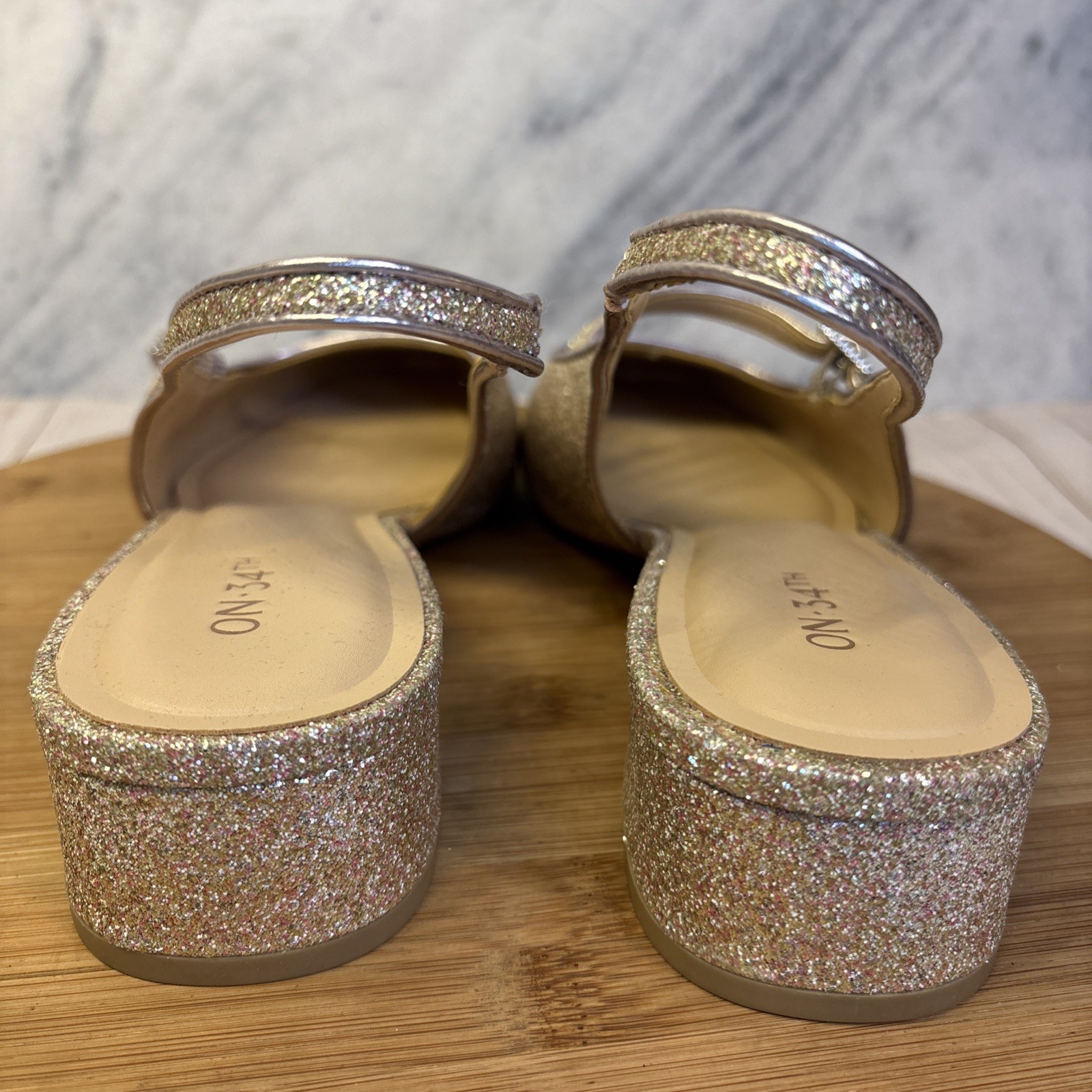 On 34th Women’s Amelia Buckled Slingback Pumps Rose Gold Glitter 11 M