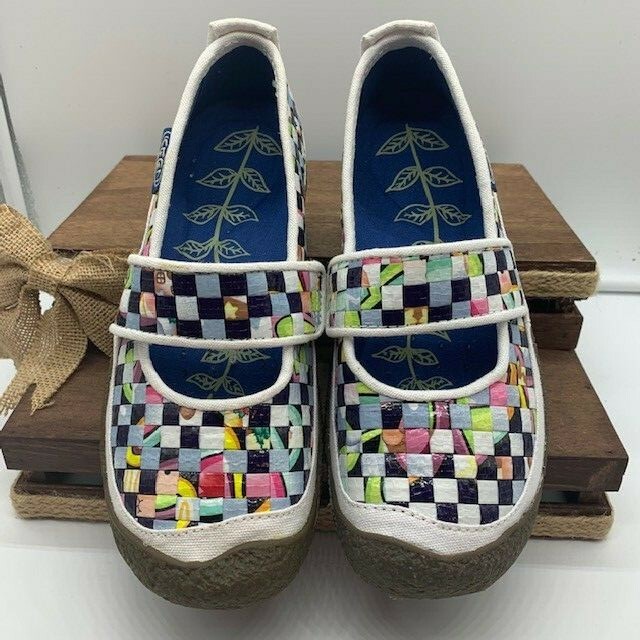 New KEEN MARY JANE FLATS SLIP ON BLACK WHITE CHECKERED HARVEST RICE 5.5