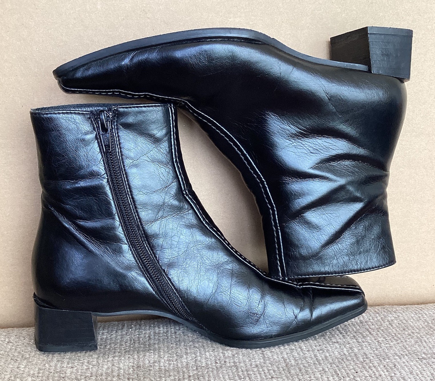 Paul Green Women’s Black Leather Ankle Boots Sz 5.5 Made in Austria Zip Comfort