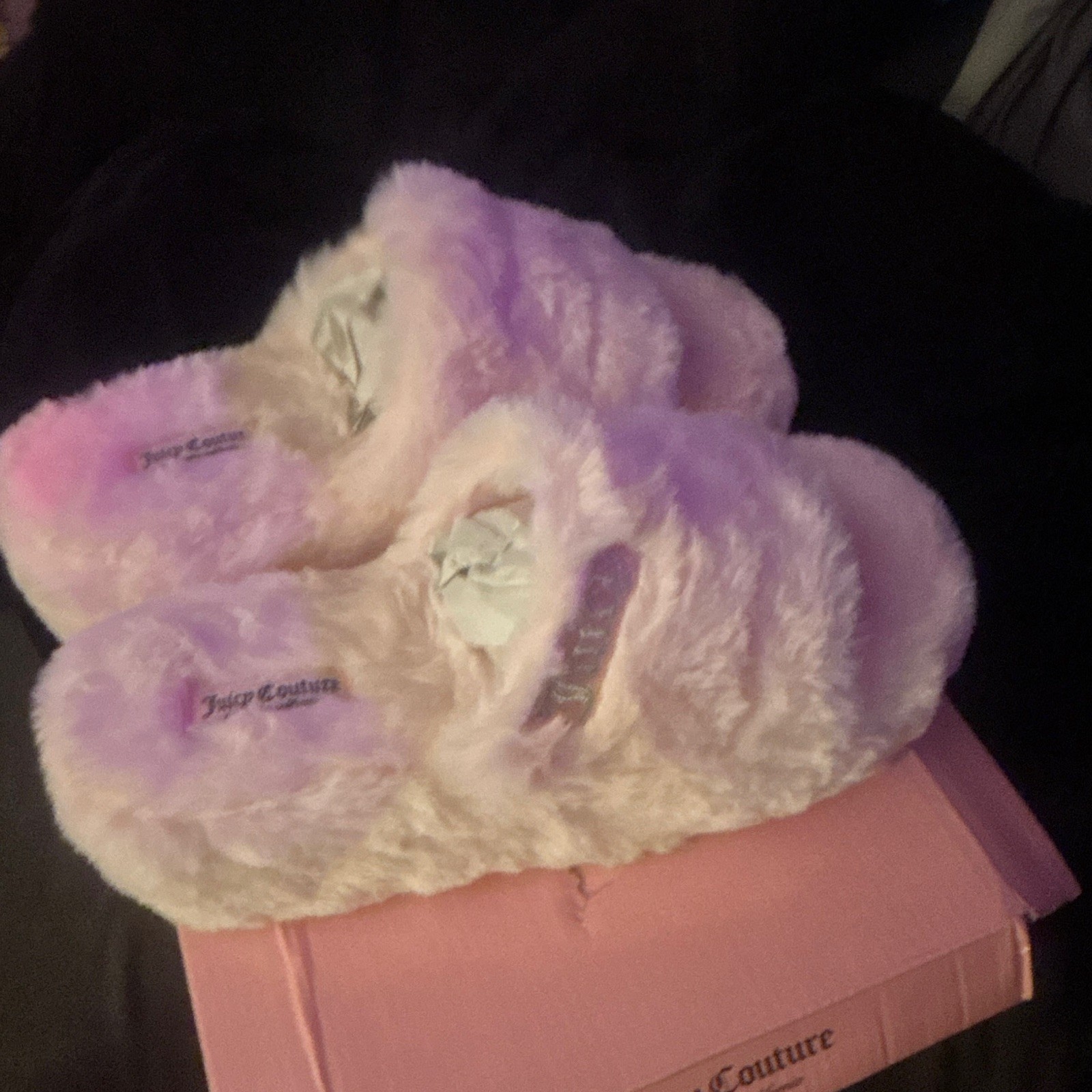 Juicy Couture JC-World Faux Fur Lined Logo Slip-On Slippers White/Pink 8M
