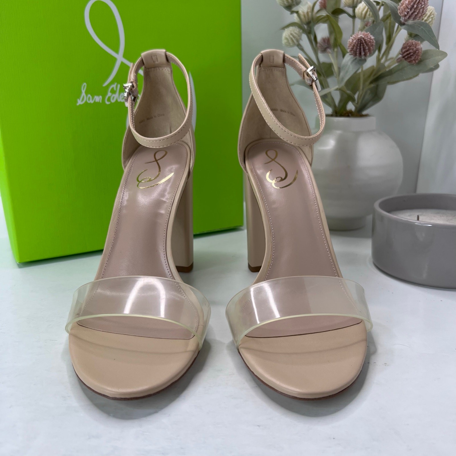 Sam Edelman Yaro Ankle Strap Block Heel Sandal Buckle Almond Women’s 11 M