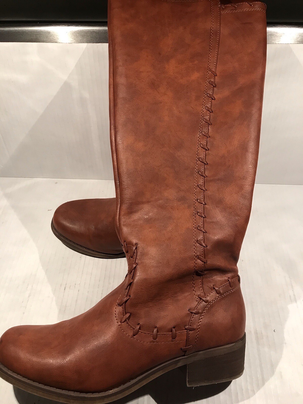 Boots MIA EVERETT Size 10M Brown Whipstitch Tall Riding Fashion Faux Leather