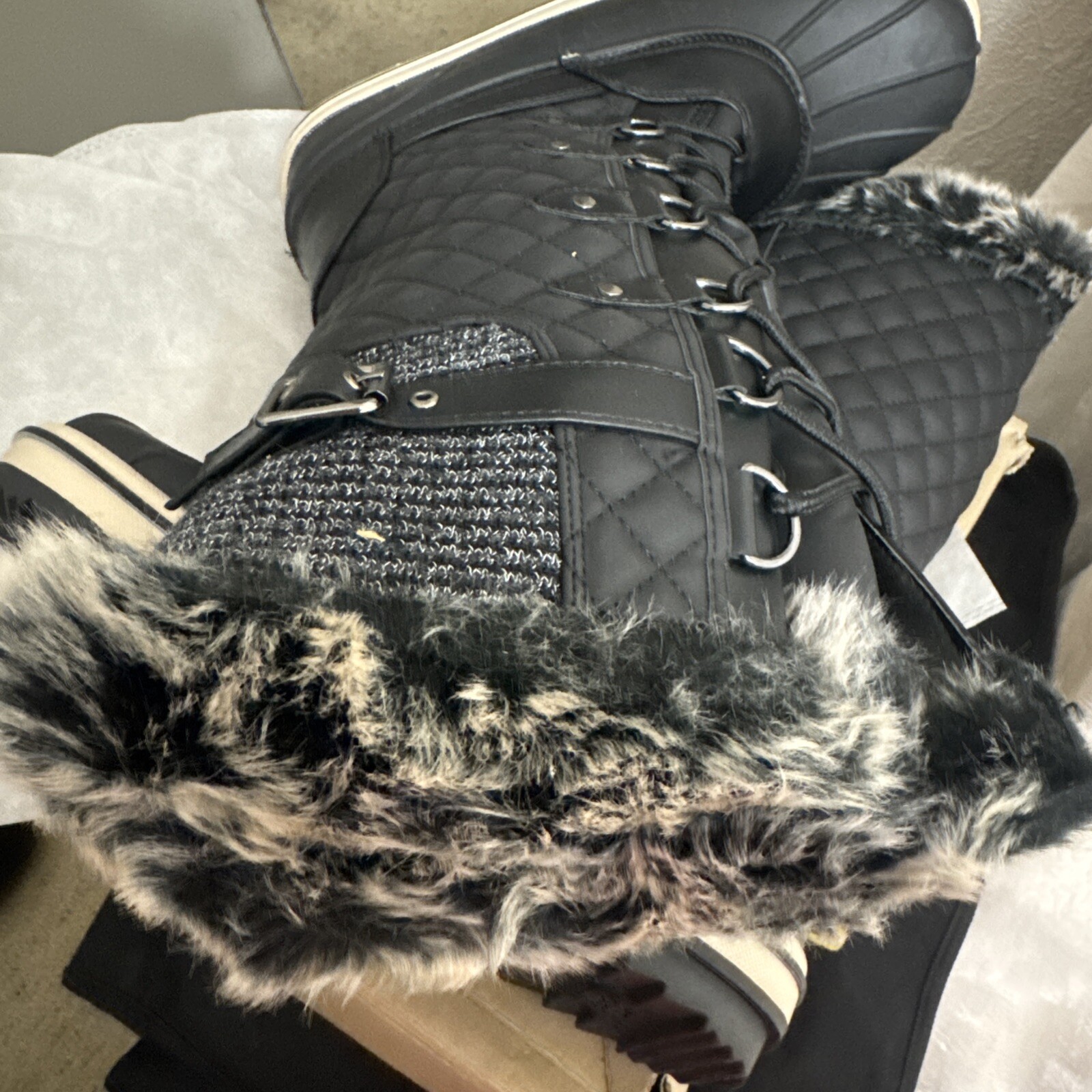VEPOSE Lace Up Women’s Boots Sz 11 Waterproof Snow Fur Style-CJY975 15”