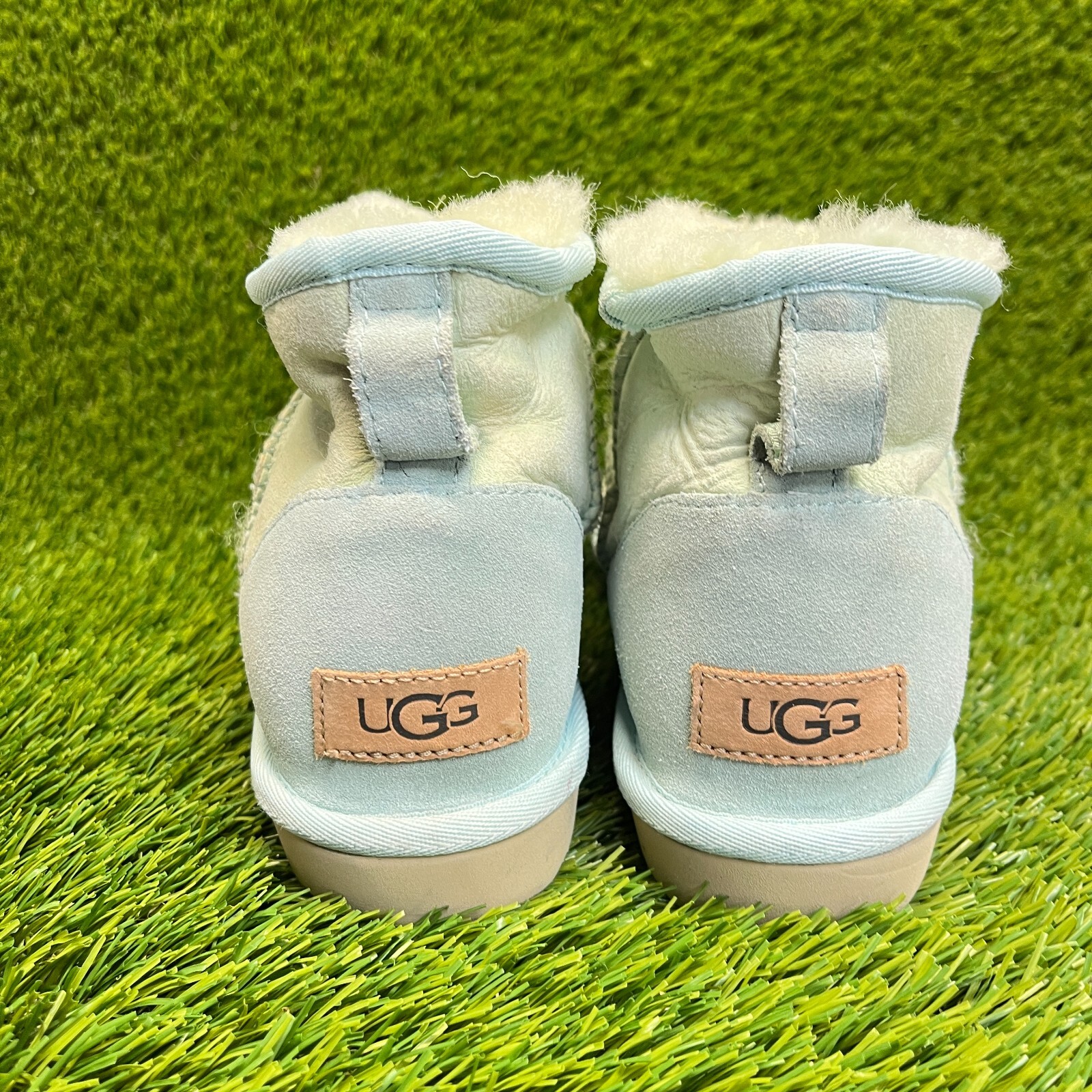 UGG Classic Mini II Womens Size 6 Green Blue Winter Fur Outdoor Slip On Boots