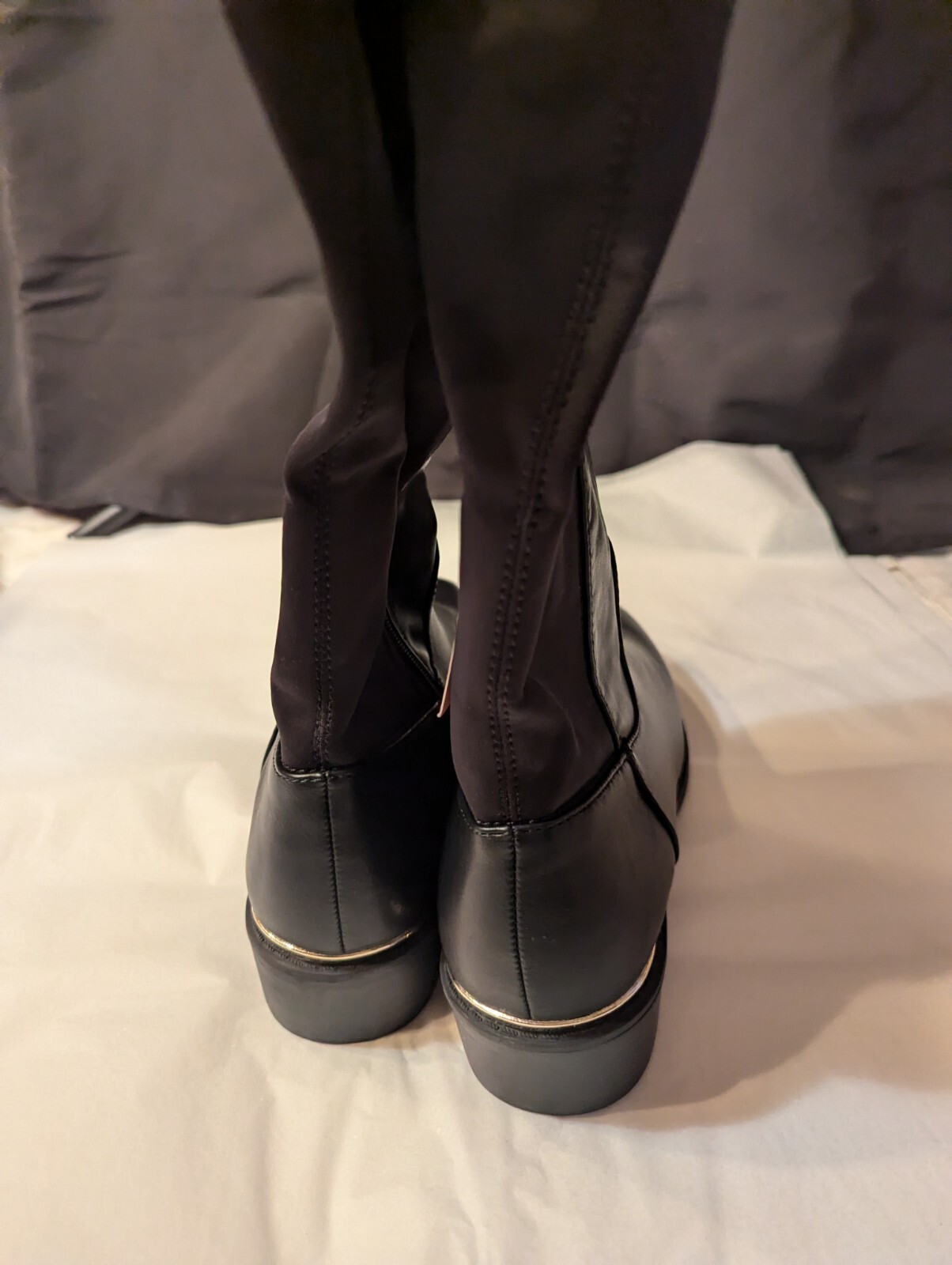 Juicy Couture Women’s 7M In Lack Posse Low Heel Stretch Beaded Logo Boots NWT
