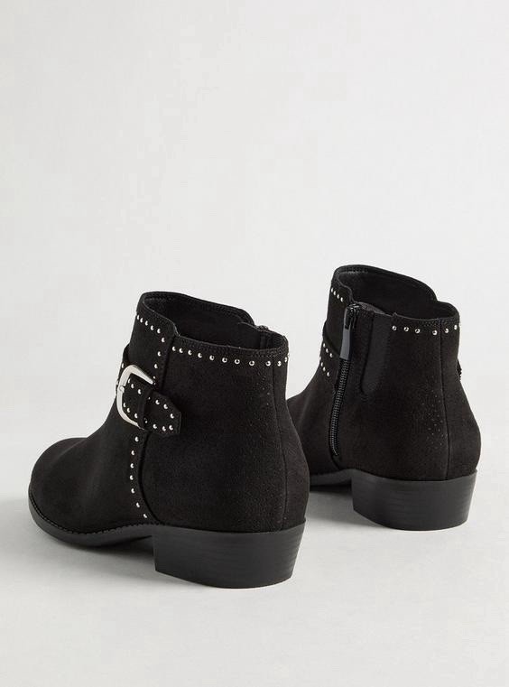 Torrid Black Buckle Ankle Studded Bootie 8 (WW) NWOB Side Zipper Faux Suede