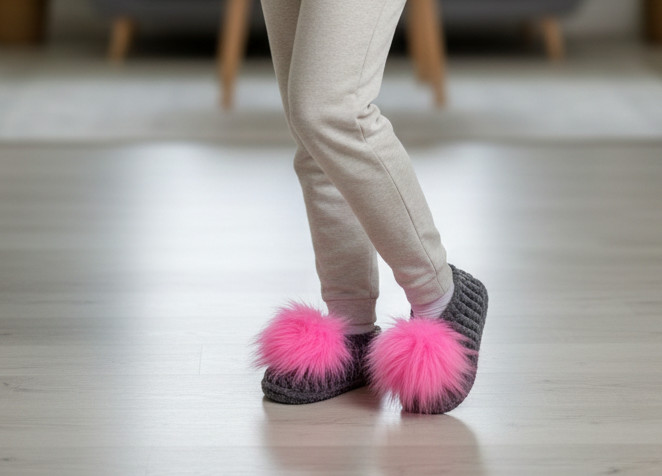 Hand-Knit Velvet House Slippers – Gray Plush Indoor Boots