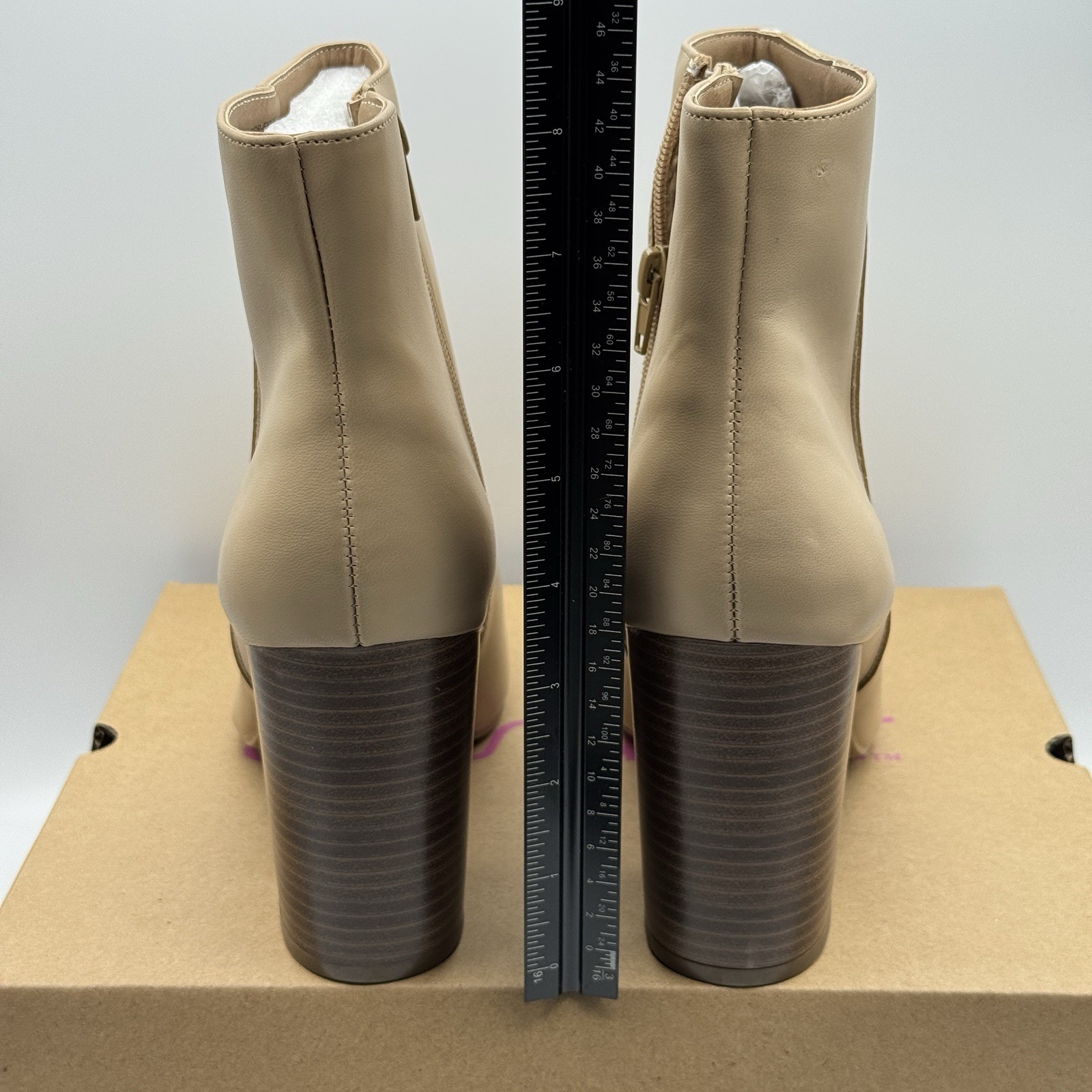 Sugar Evvie Tan Smooth Block Heel Ankle Boots Women’s 9M Zip Booties