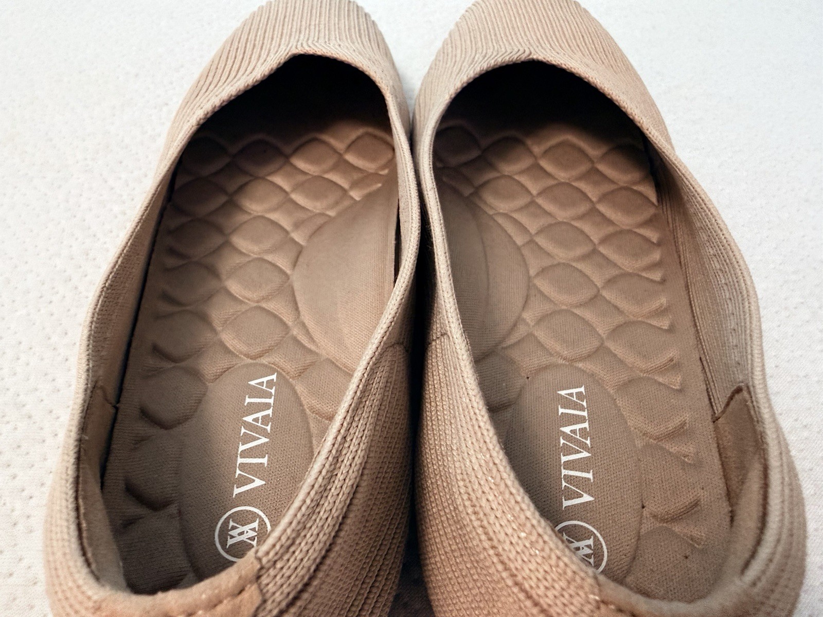 Vivaia Margot Square Toe Comfort Flats Women US 5 Camel Tan V Cut Ribbed Pull On