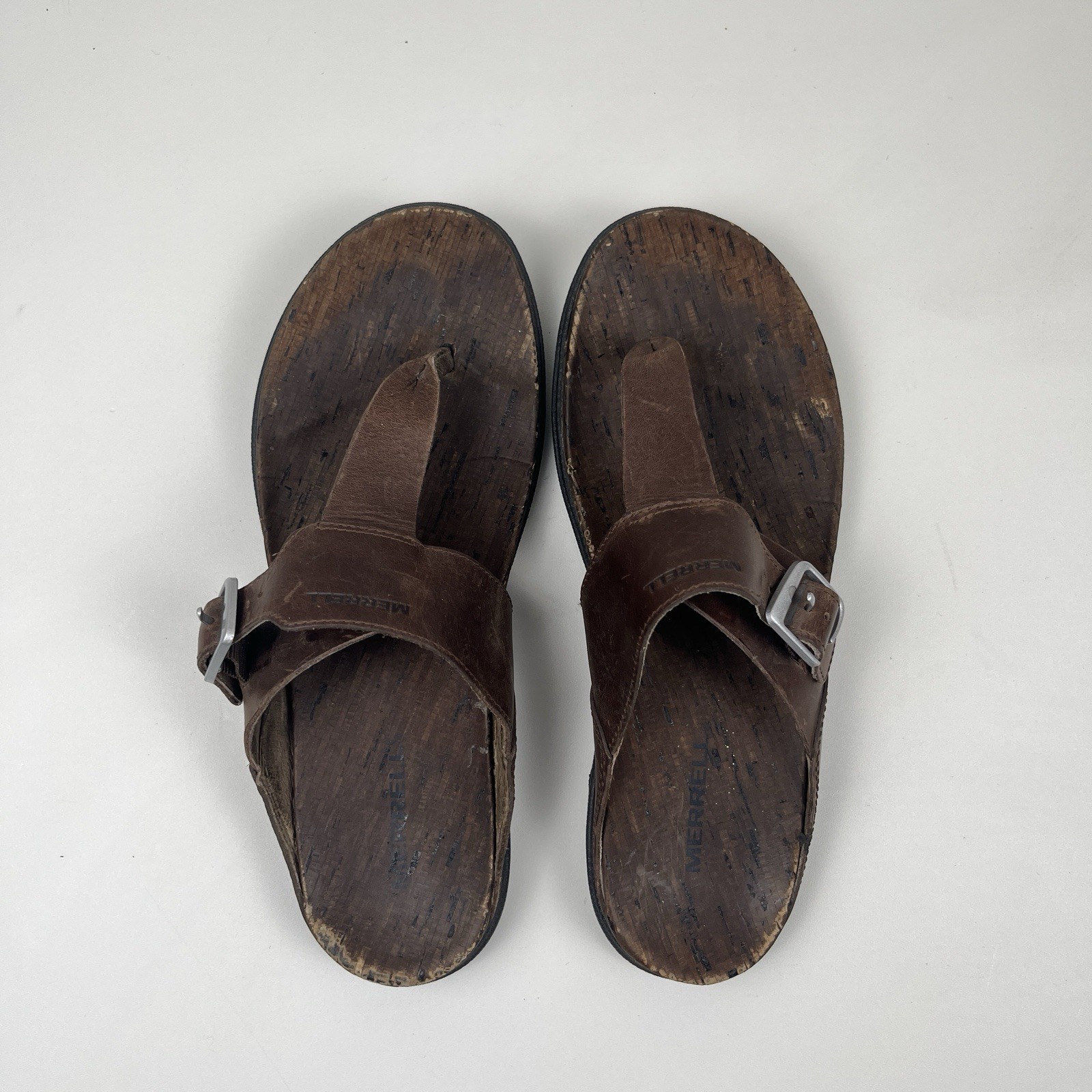 Merrell Women’s Brown Leather Thong Sandals Adjustable Buckle US 8