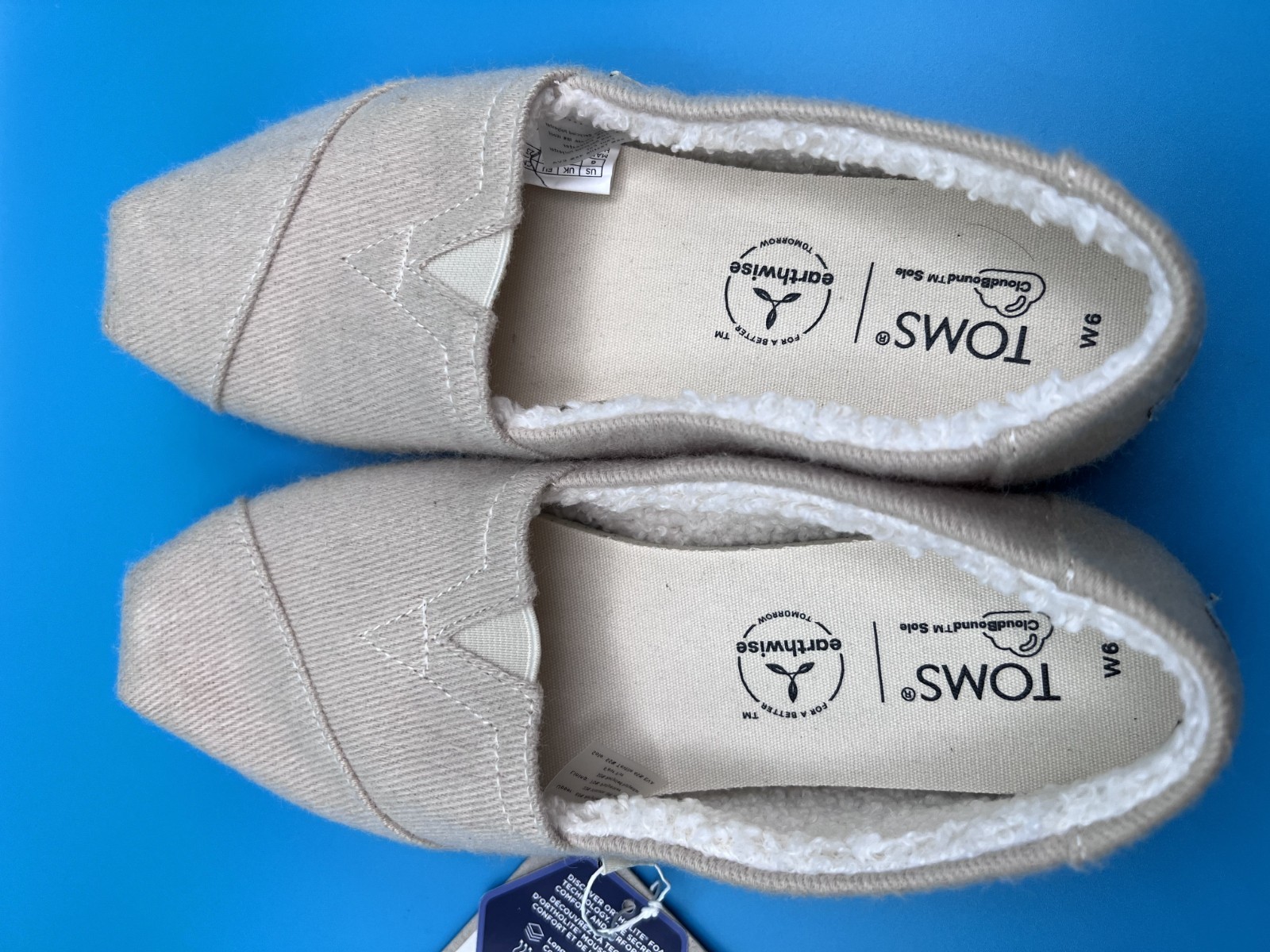 NEW TOMS Women’s Alpargata Loafers Fleece Sherpa Lined Grey Herringbone Size 6
