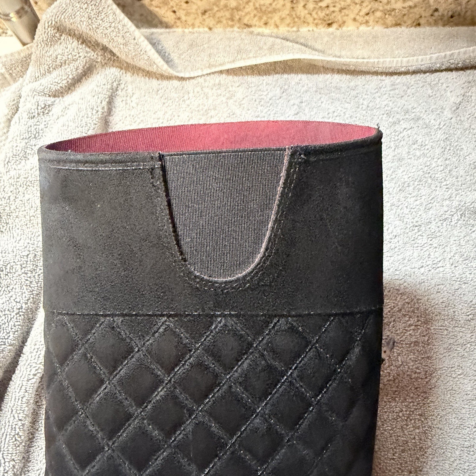 Tommy Hilfiger Babette Black Quilted Logo Knee High Textile Riding Boots 9M