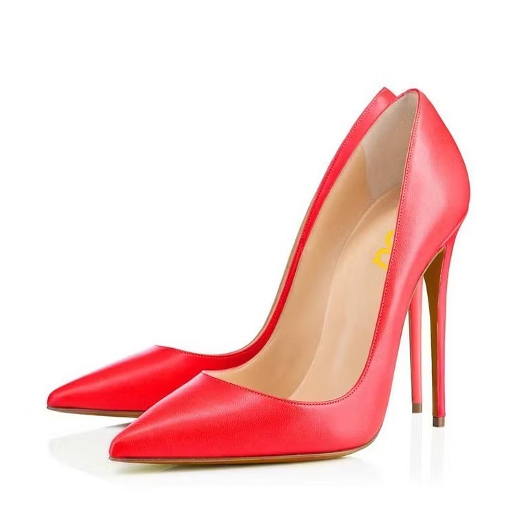 FSJ Coral Red Office Heels Pointed Toe Stilettos Pumps for Women – Free SHIPPING