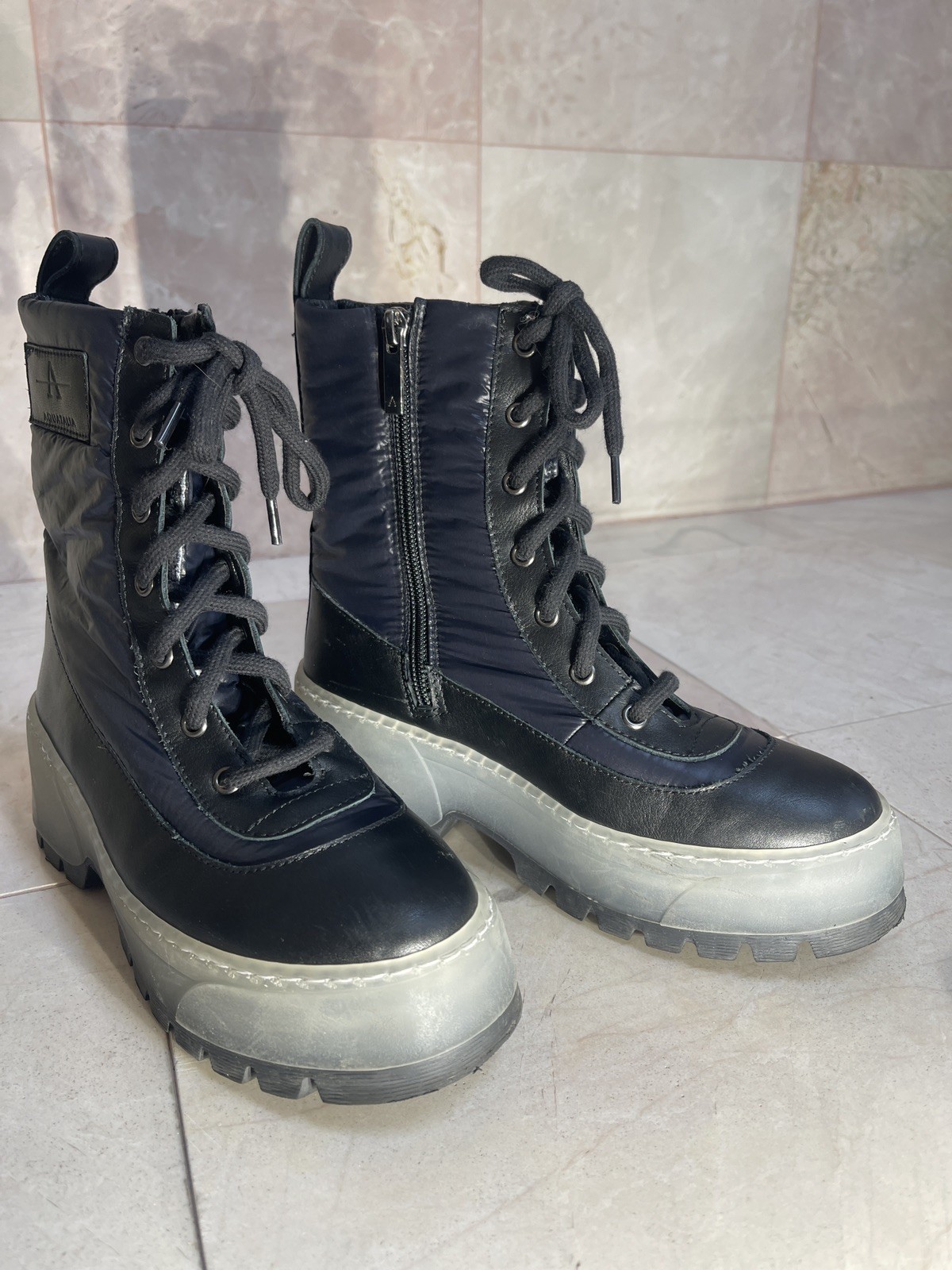 Aguatalia Italy Boots Aisa Lace-up zip Nilon Water Proof Sz6 Black