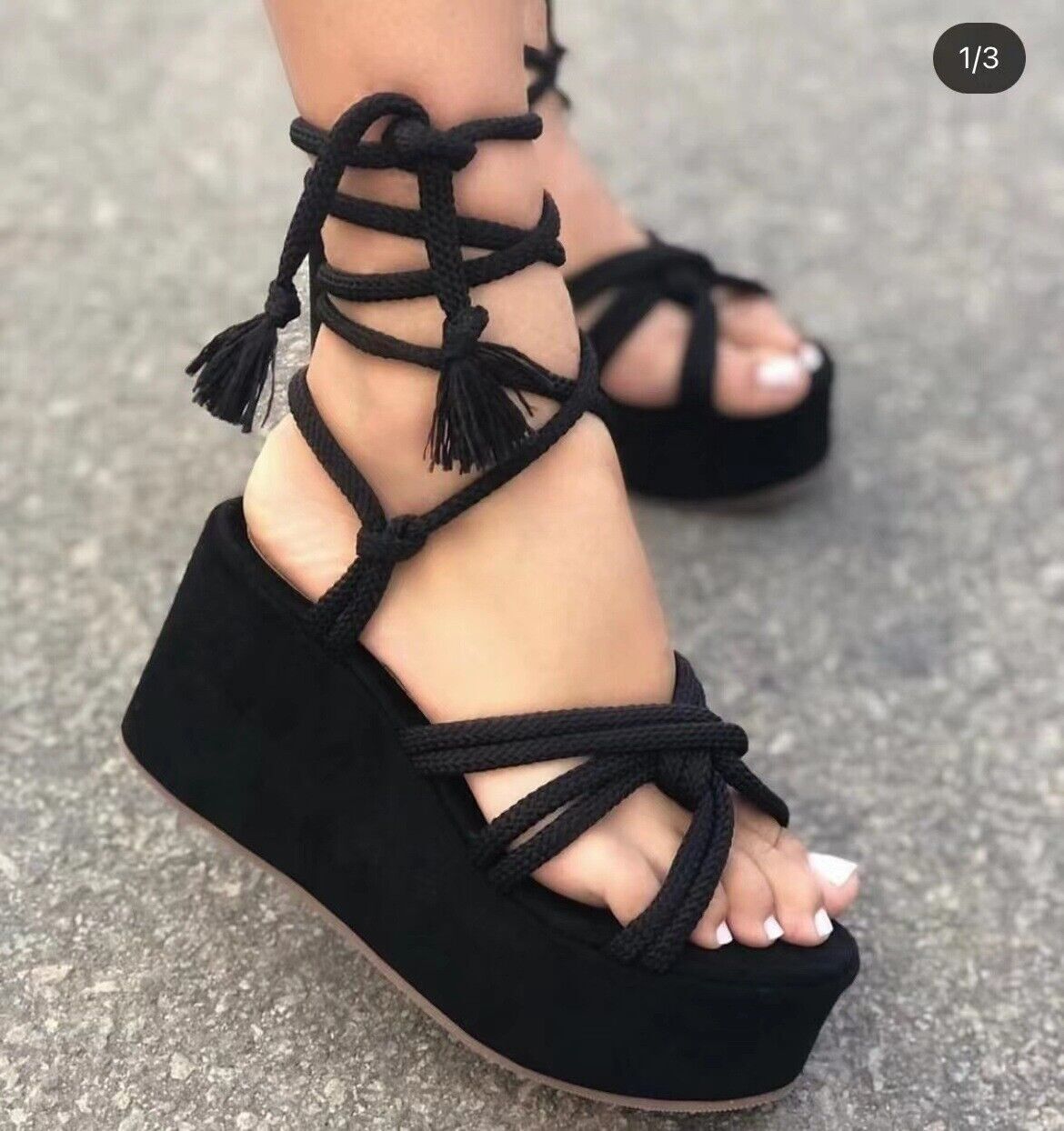 Womens Summer Open Toe Wedge Heels Casual Lace Up Sandals Platform Shoes Beach