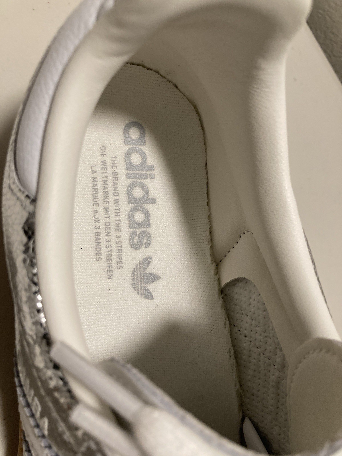 adidas Samba OG Silver Metallic/White Crackle Low Top Lace Up Leather JR0035