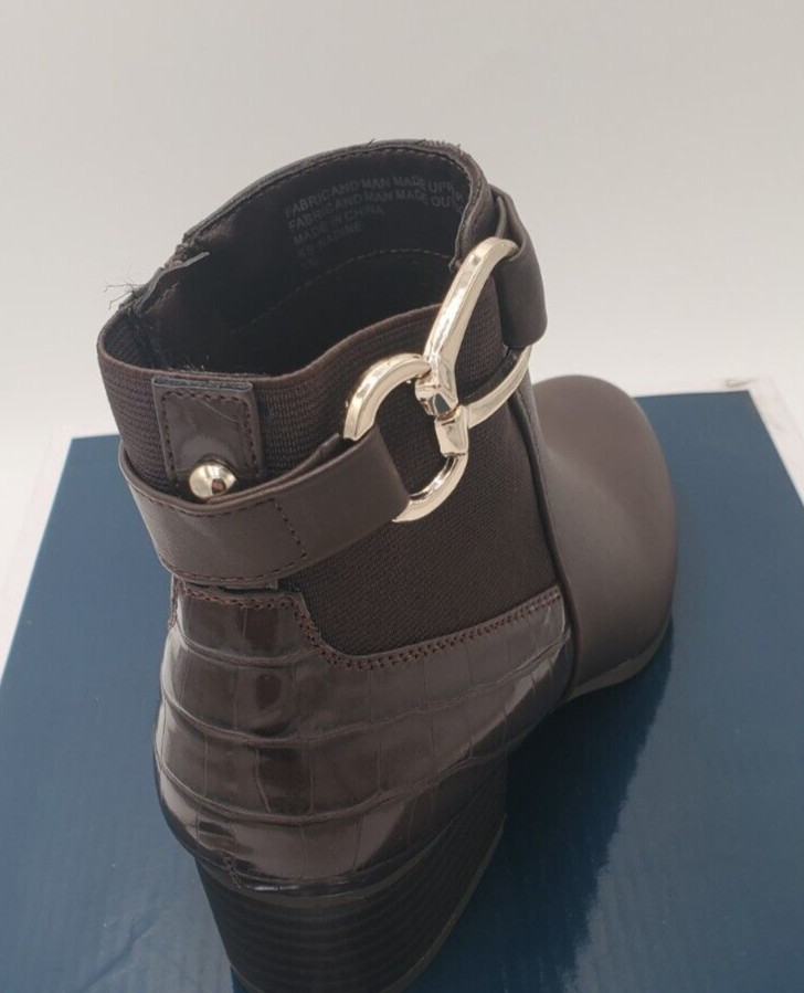 KAREN SCOTT 5 M Women Brown Strap Goring Nadine Almond Toe Block Heel Booties