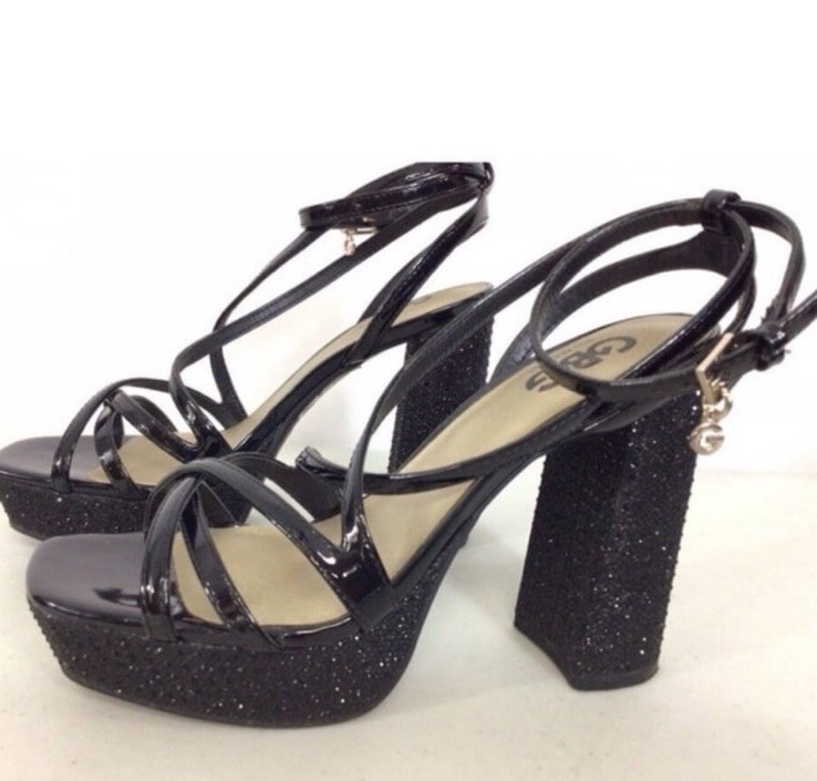 GBG Los Angeles Women’s Black Glitter Strappy Platform Ankle Strap Sandals 7