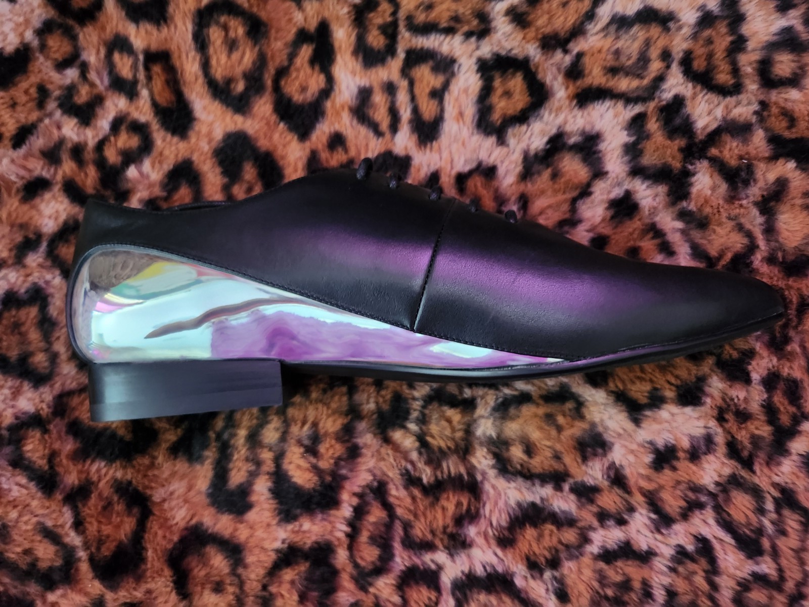 SALE UNITED NUDE Designer Leather Shoe ART Goth Silver Mirror & Black Pointy Toe