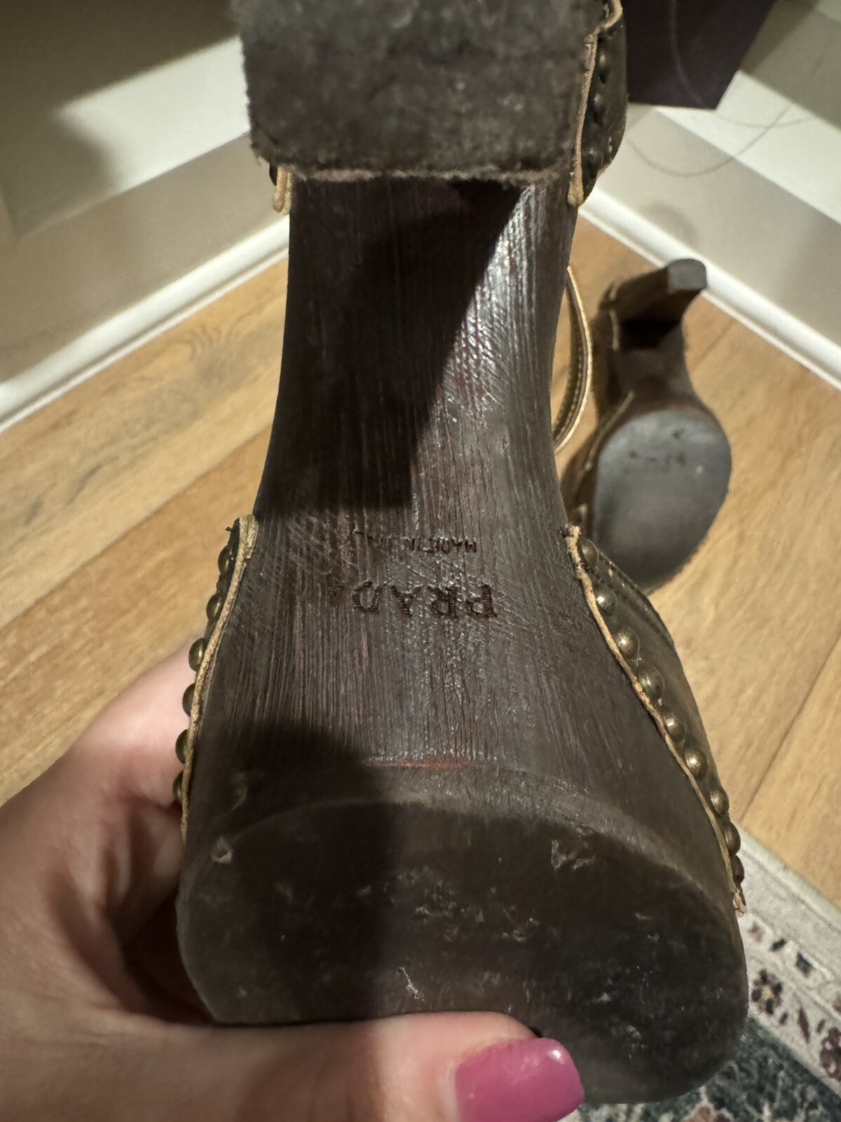 PRADA Bronze T-strap Heels