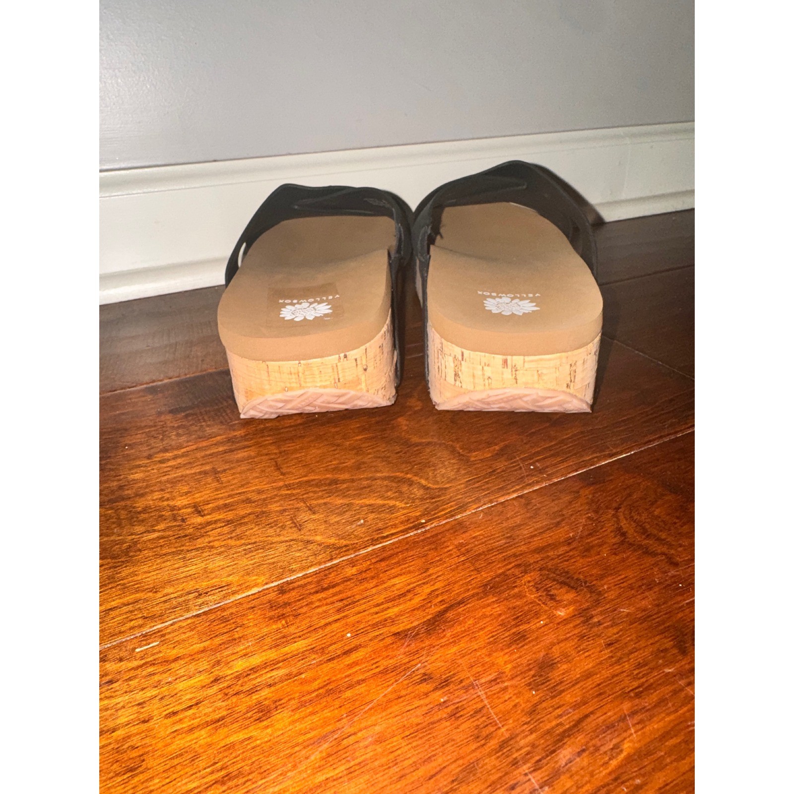 Yellow Box Womens Black Crisscross Strap Cork Platform Wedge Slide Sandals 9M