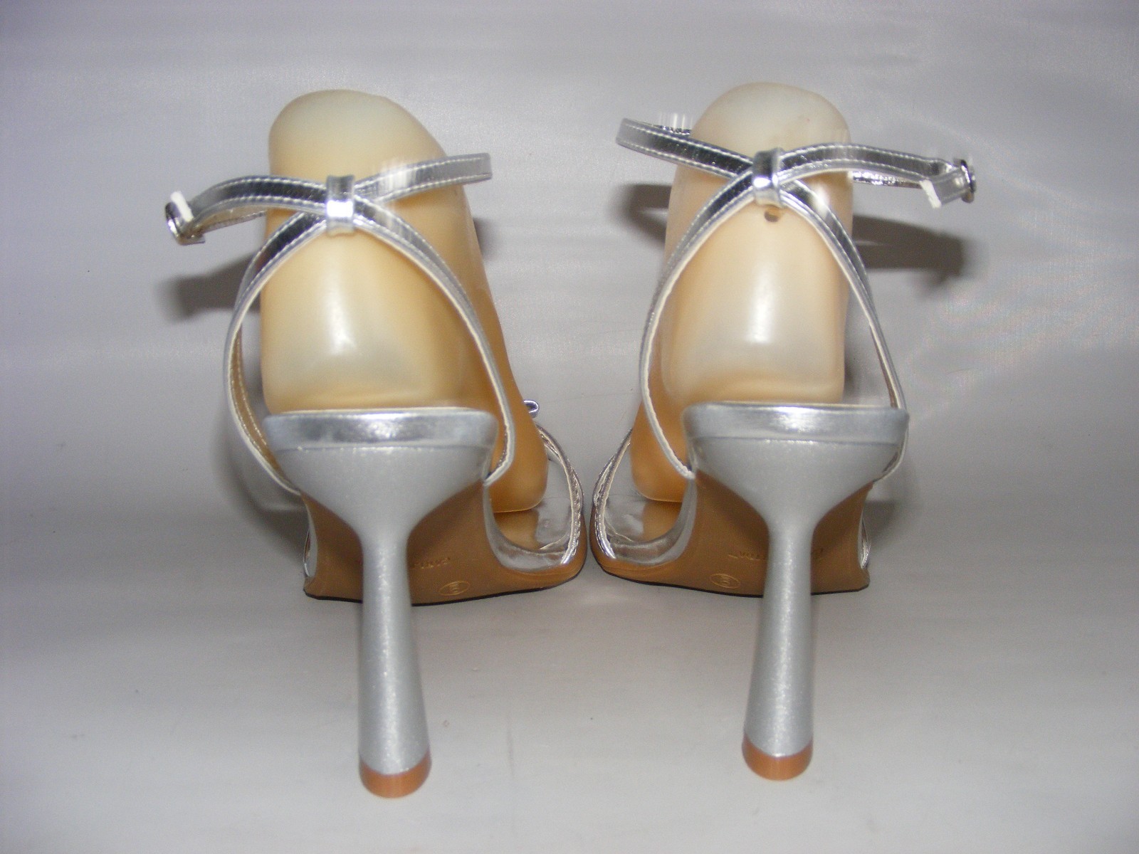 Carlkarida Women Size 11 M Silver 3.5″ High Heels ANkle Straps Sandals Open Toe