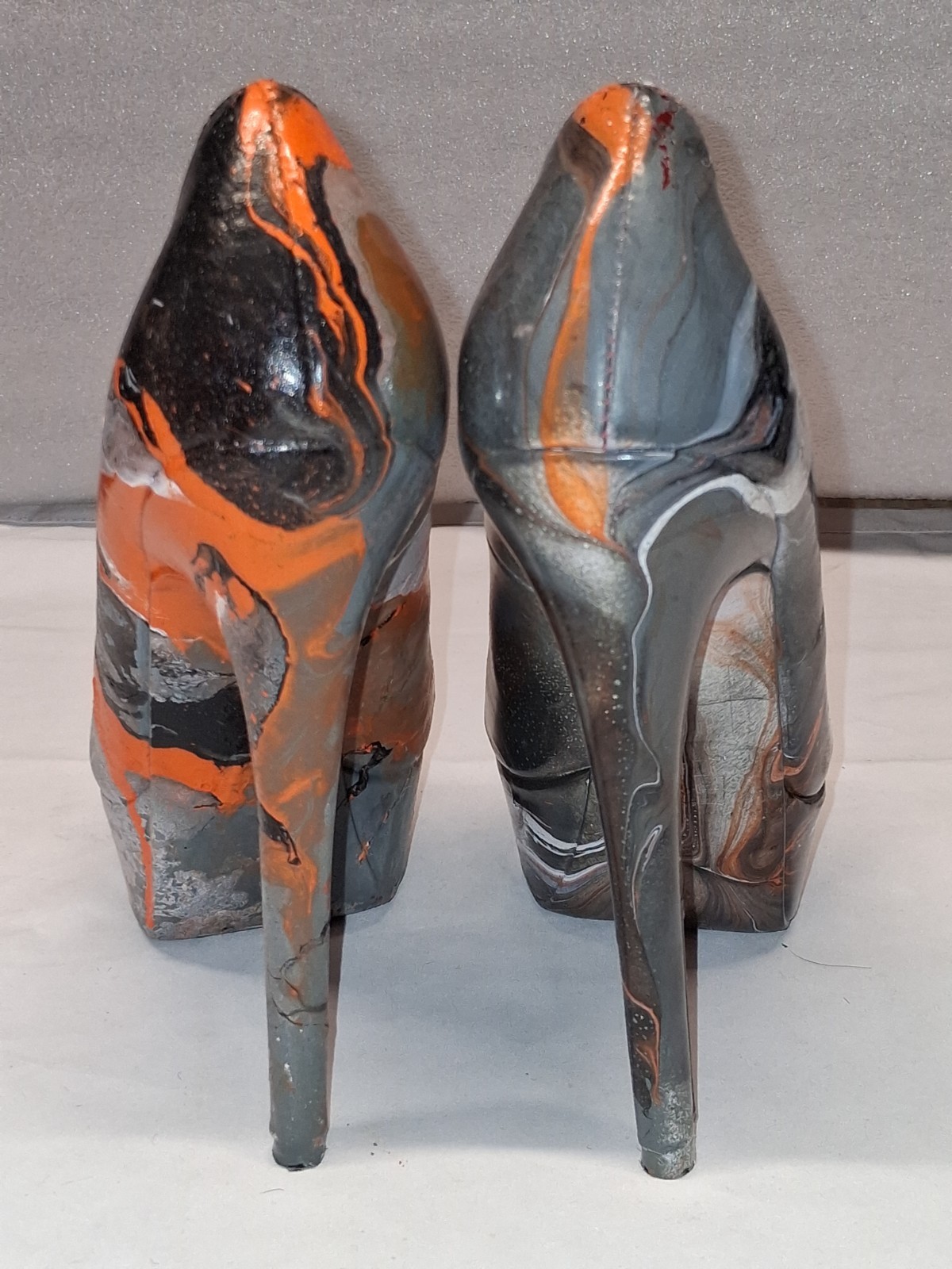 custom hydrodip Abstract Marbled Peep Toe Stiletto Slip-On Heels Black/Gray
