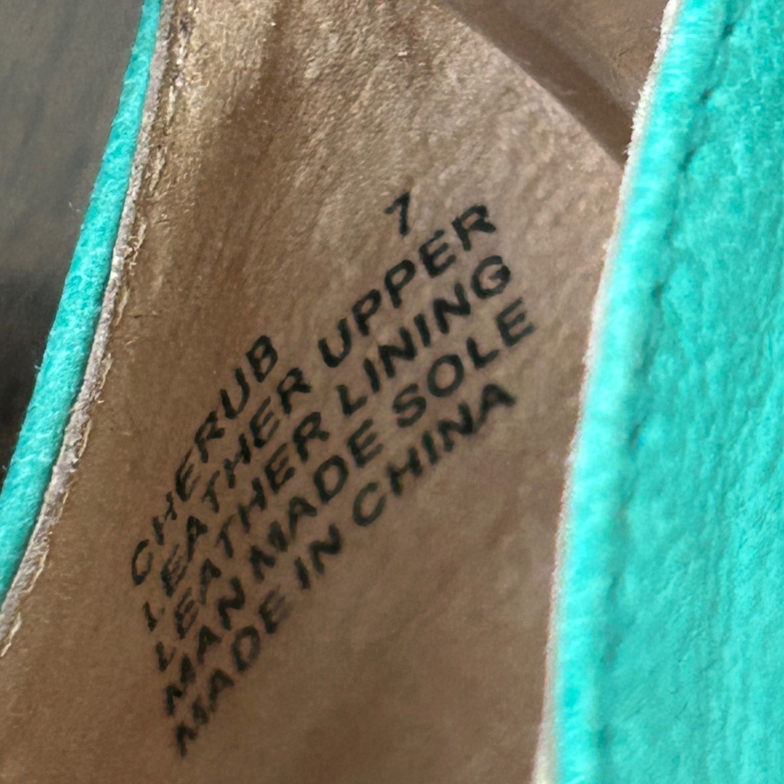Miz Mooz Teal Leather Laser Cut Scalloped Ankle Strap D’Orsay Cone Heels 7