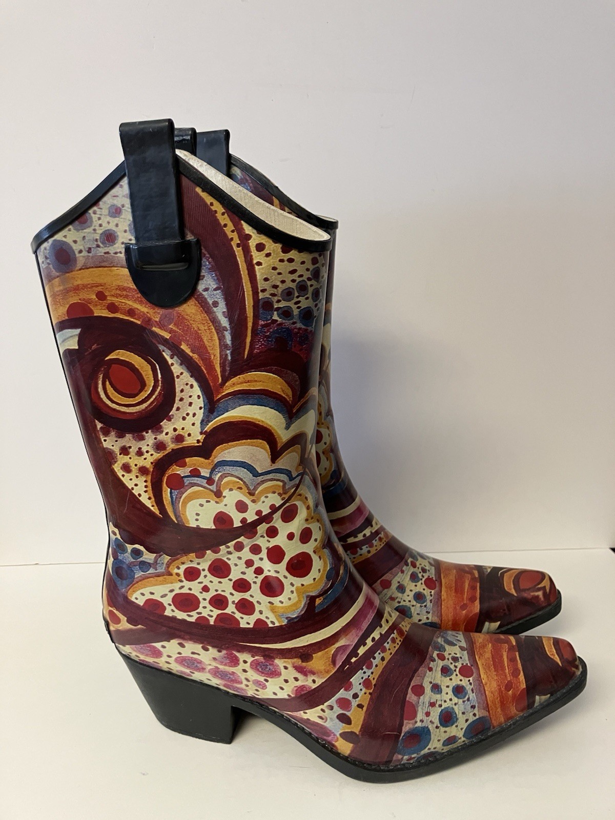 Corkys Nomad Yippy Western Rubber Rain Boots Cowgirl Wearable Art Women’s 10