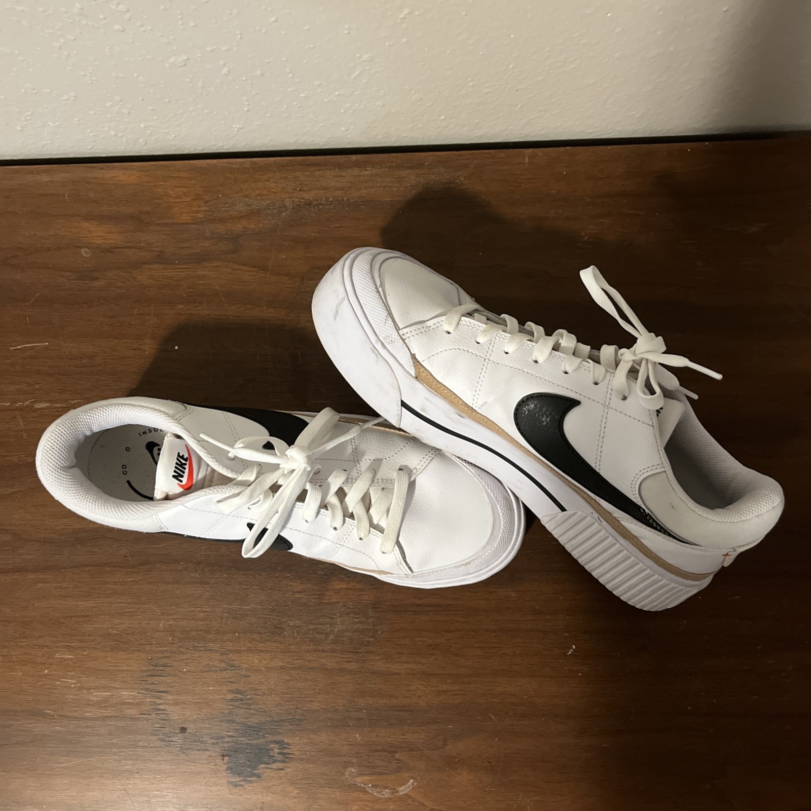 Nike Court Legacy Lift Leather Shoes DM7590-100 White Black Tan Women’s 11
