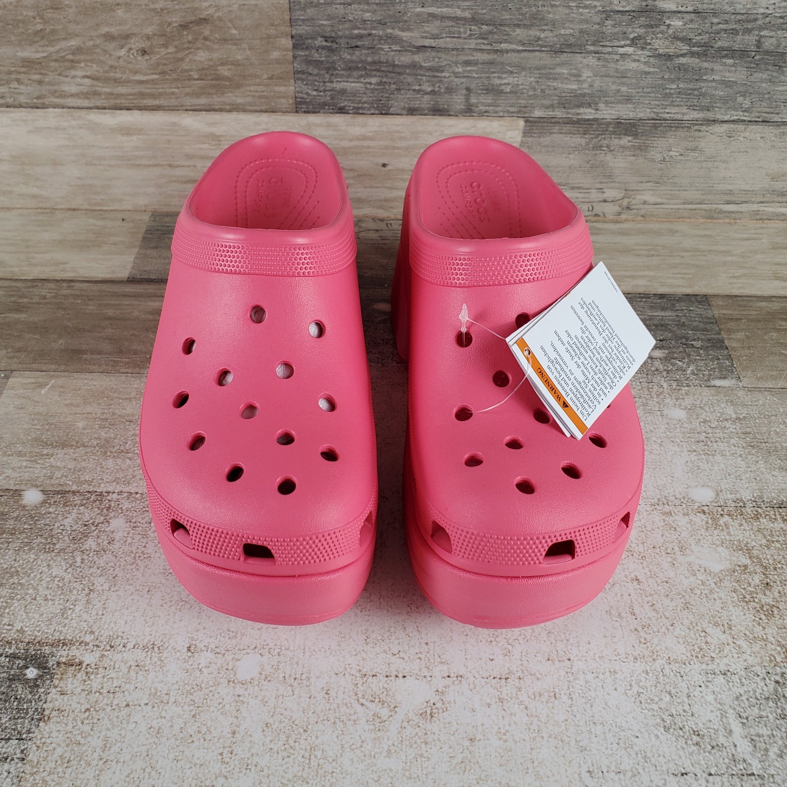 Crocs Siren Clogs Sz 11 Hyper Pink Rubber Platform Slip On Block Heel